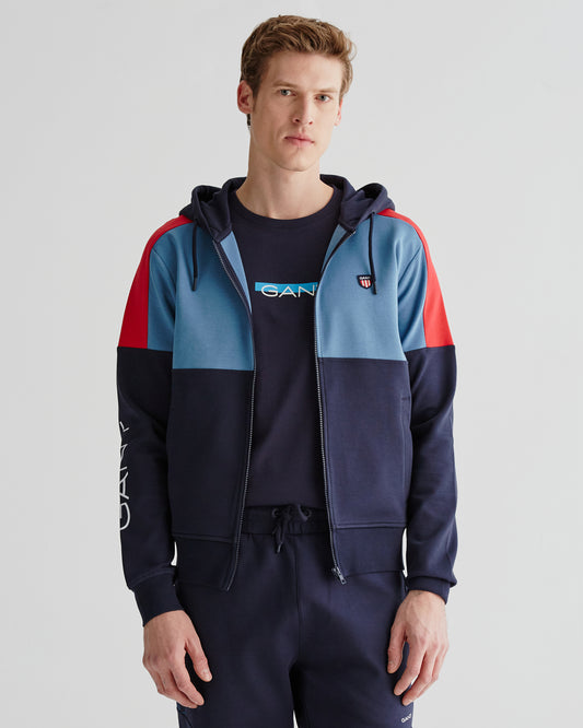 Męska granatowa bluza z kapturem z logo, regular fit