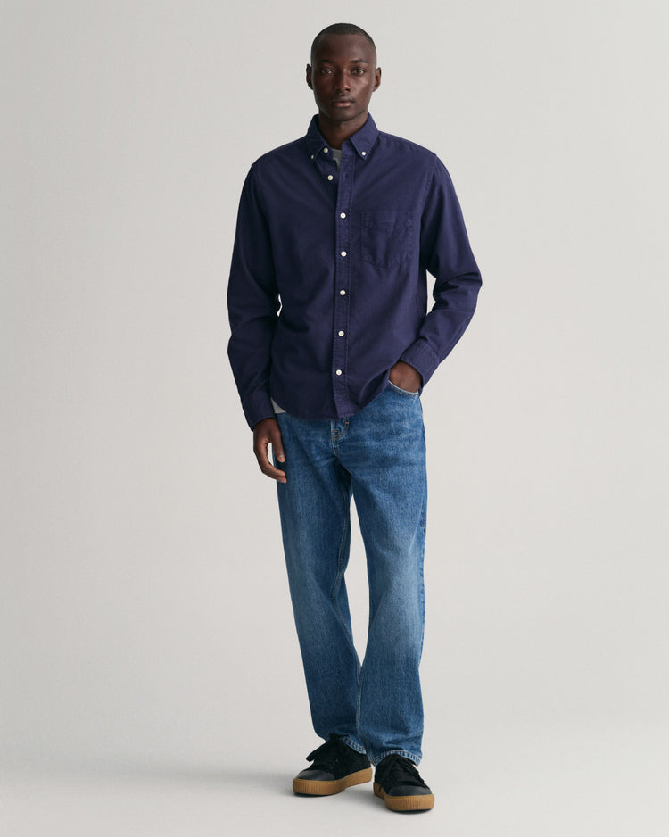 Bawełniana koszula męska z długim rękawem regular fit granatowa