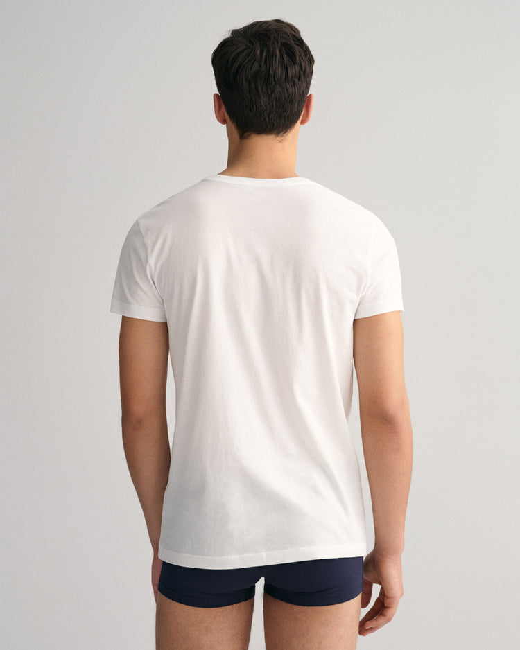 Bawełniany t-shirt męski okrągły kołnierzyk biały