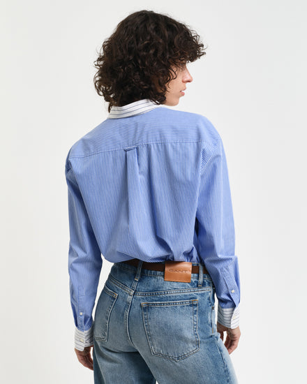 Bawełniana koszula damska w paski z długim rękawem relaxed fit