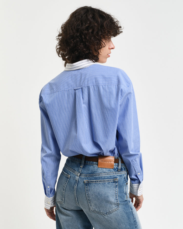 Bawełniana koszula damska w paski z długim rękawem relaxed fit