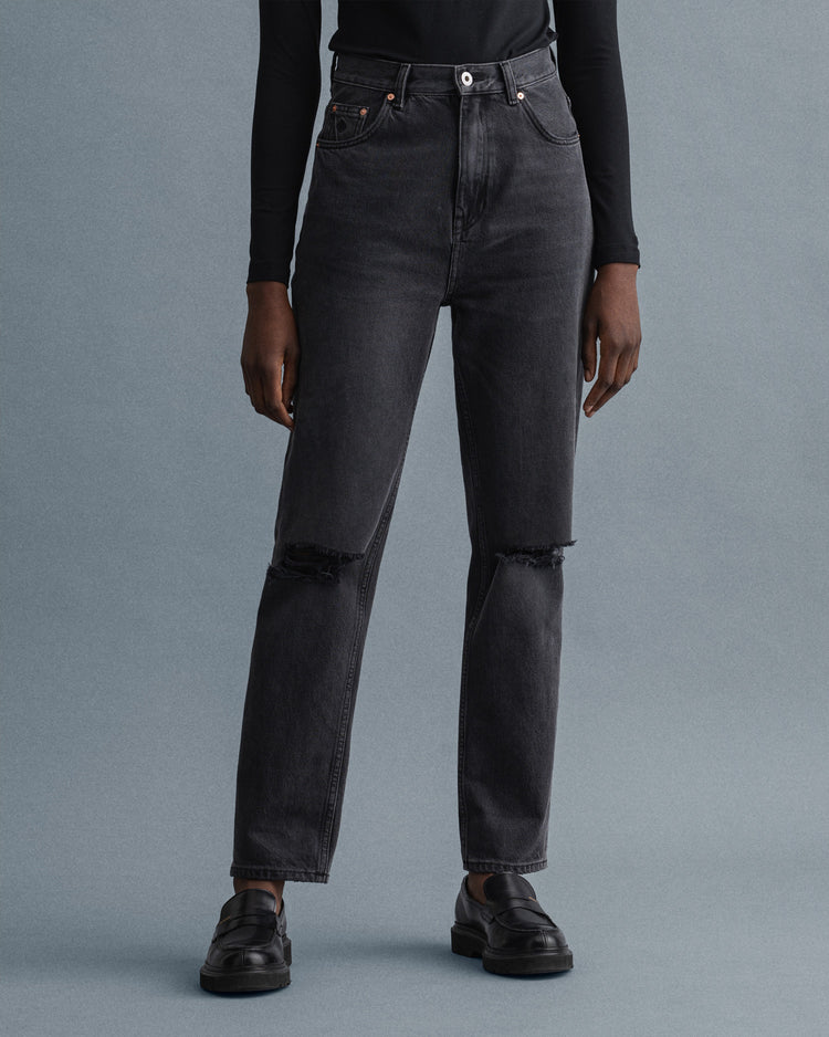 Bawełniane spodnie jeansowe damskie slim fit czarne