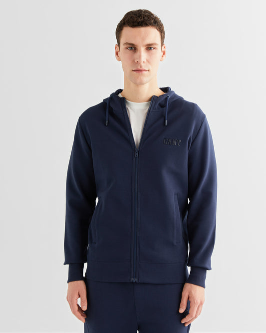 Bluza męska z nadrukiem z zamkiem relaxed fit granatowa