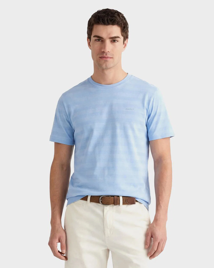 Bawełniany t-shirt męski w paski regular fit niebieski