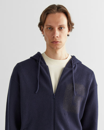 Sweter rozpinany męski z nadrukiem z kapturem regular fit