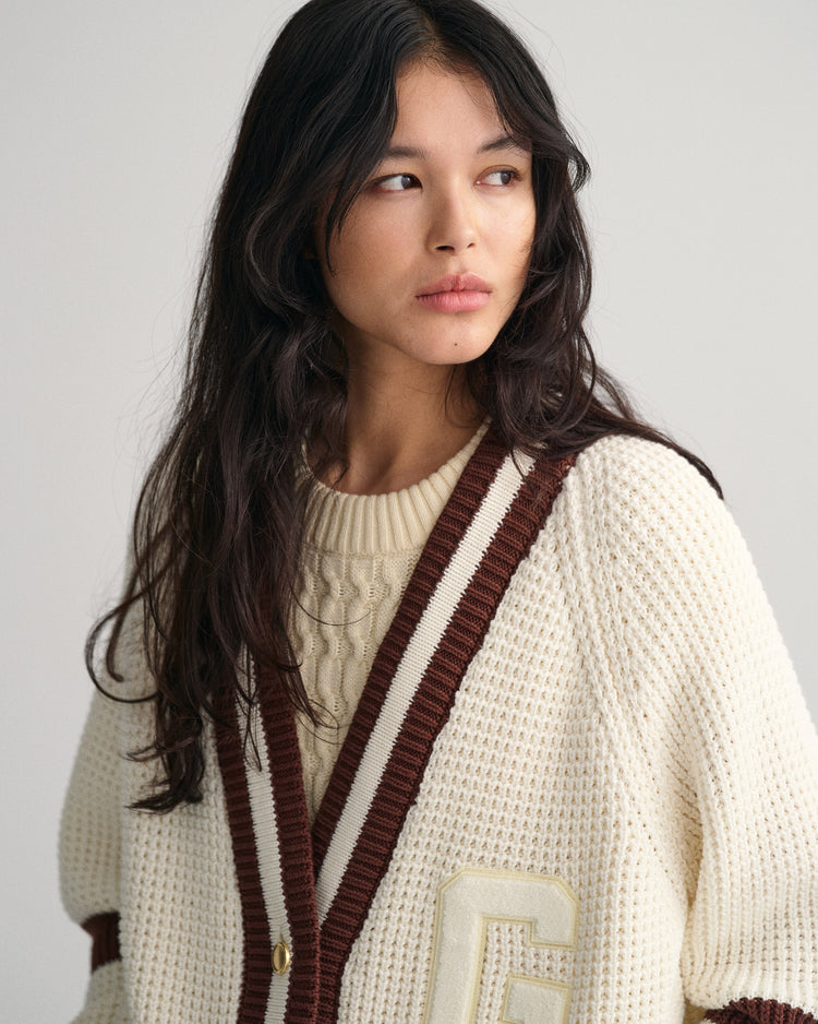 Bawełniany sweter rozpinany damski w paski oversize fit