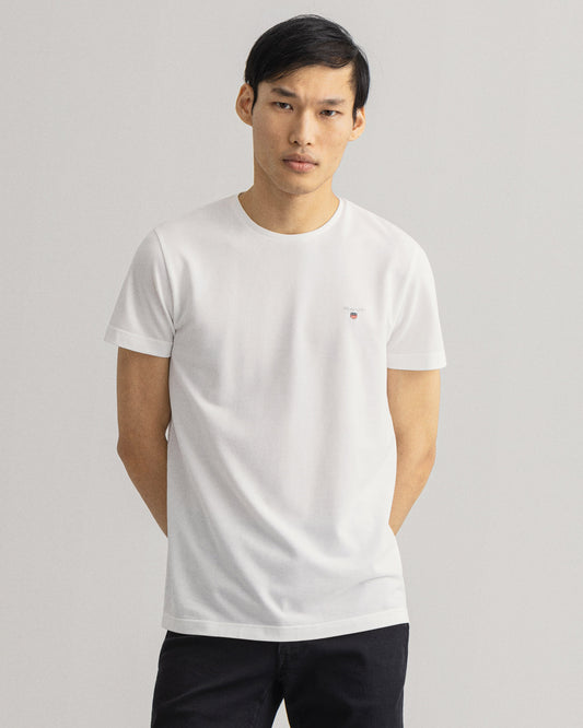 Męski biały regular fit okrągły dekolt T-shirt