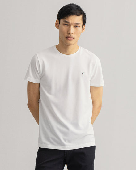 Męski biały regular fit okrągły dekolt T-shirt