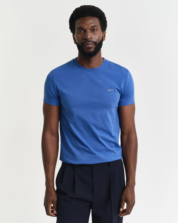 T-shirt męski z okrągłym kołnierzykiem slim fit niebieski