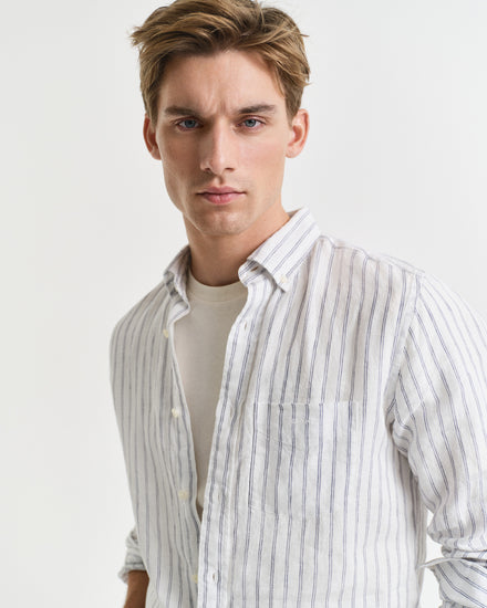 Koszula męska w paski z długim rękawem regular fit biała