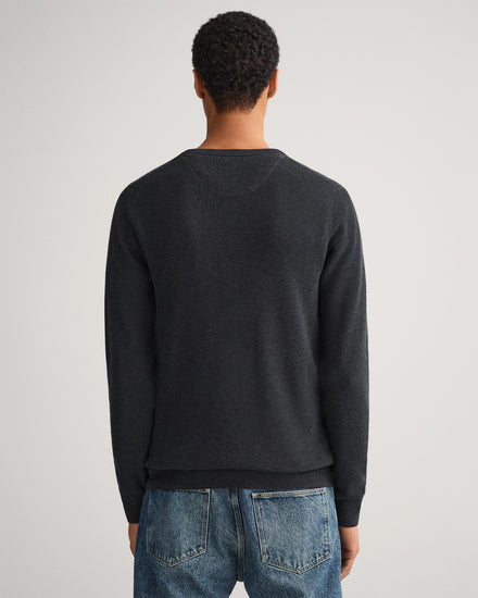 Bawełniany sweter męski okrągły kołnierzyk regular fit szary