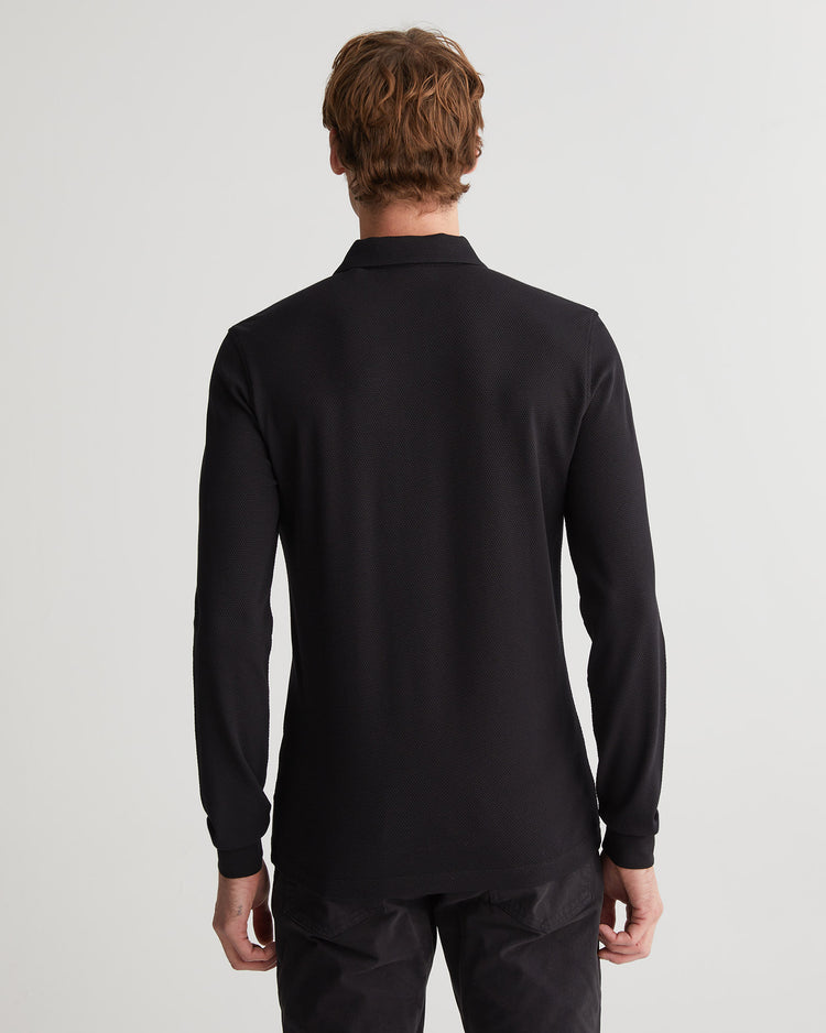 Polo męska z nadrukiem z długim rękawem regular fit czarna