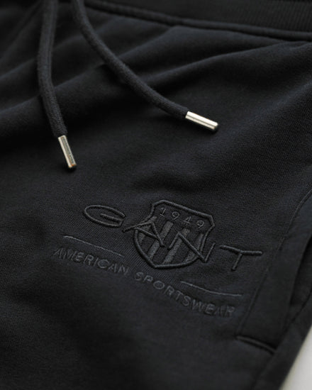 Bawełniane spodnie dresowe męskie z nadrukiem regular fit czarne