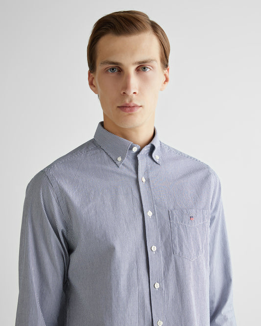 Bawełniana koszula męska w paski z długim rękawem regular fit