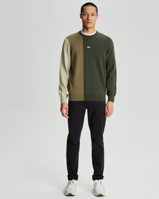 Bawełniany sweter męski z nadrukiem regular fit zielony