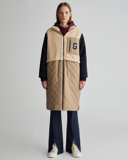 Kurtka damska z nadrukiem z kołnierzem ze stójką regular fit beżowa