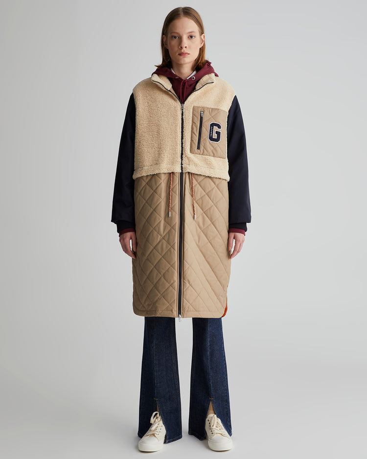 Kurtka damska z nadrukiem z kołnierzem ze stójką regular fit beżowa