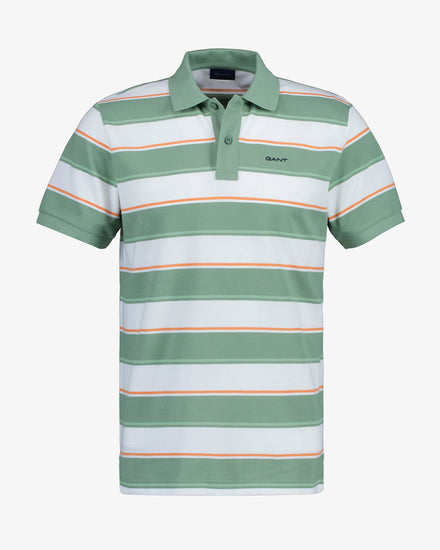 Bawełniane polo męskie w paski z krótkim rękawem regular fit zielone