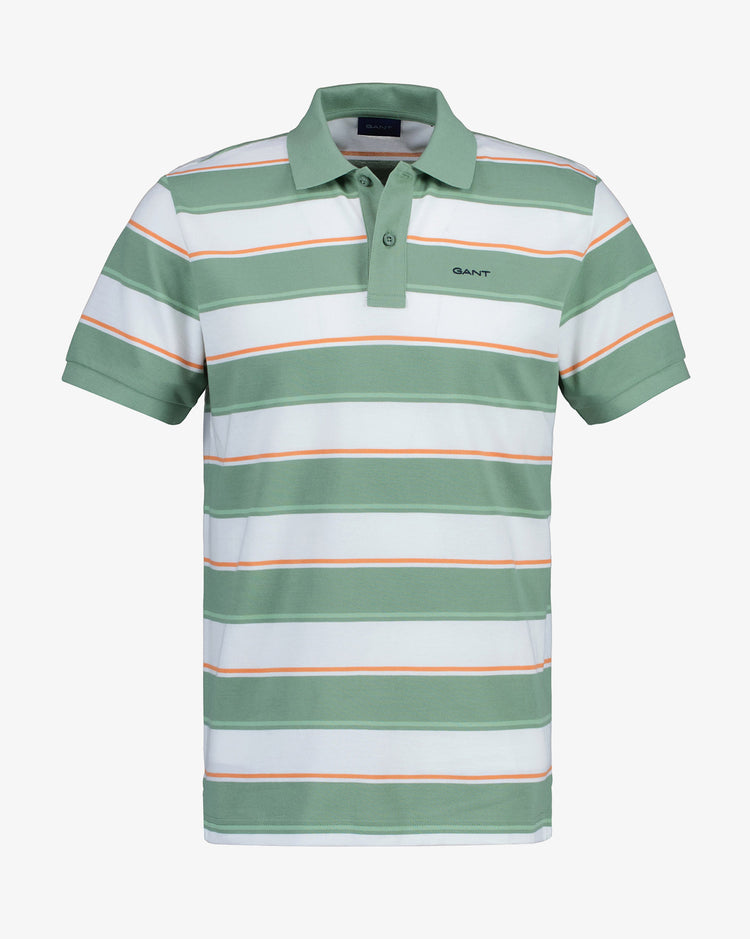 Bawełniane polo męskie w paski z krótkim rękawem regular fit zielone