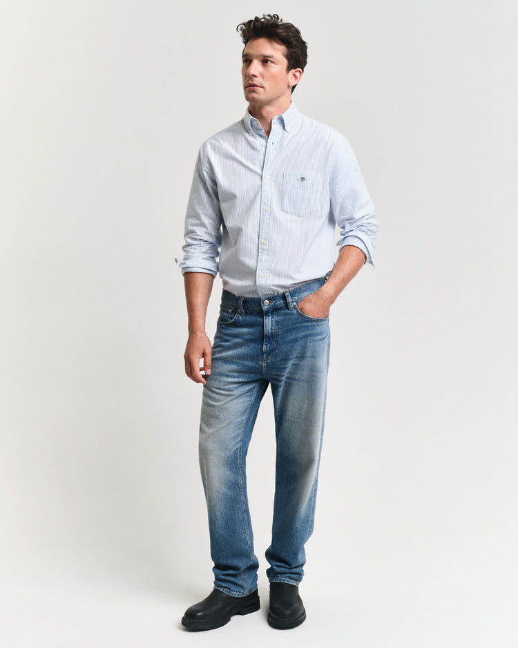 Koszula męska w paski z długim rękawem regular fit niebieska