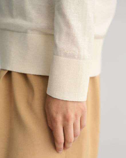 Sweter damski z dekoltem V długi rękaw regular fit kremowy