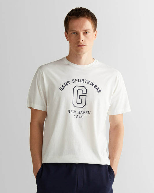 T-shirt męski z nadrukiem regular fit kremowy