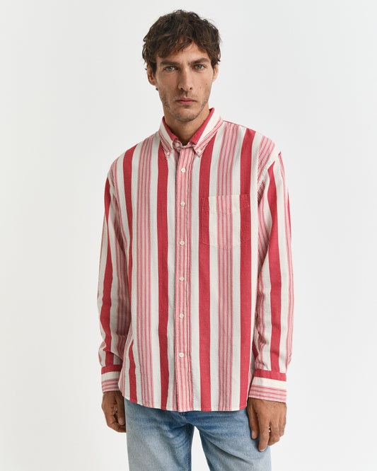 Koszula męska w paski długi rękaw relaxed fit czerwona