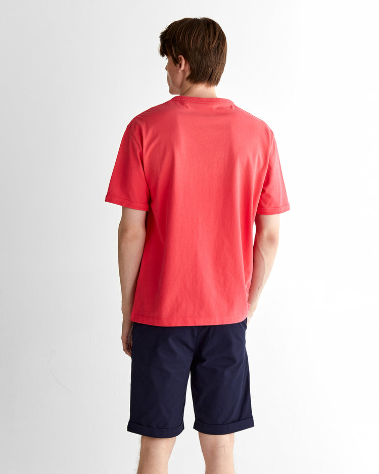 T-shirt męski z nadrukiem okrągły kołnierzyk relaxed fit czerwony