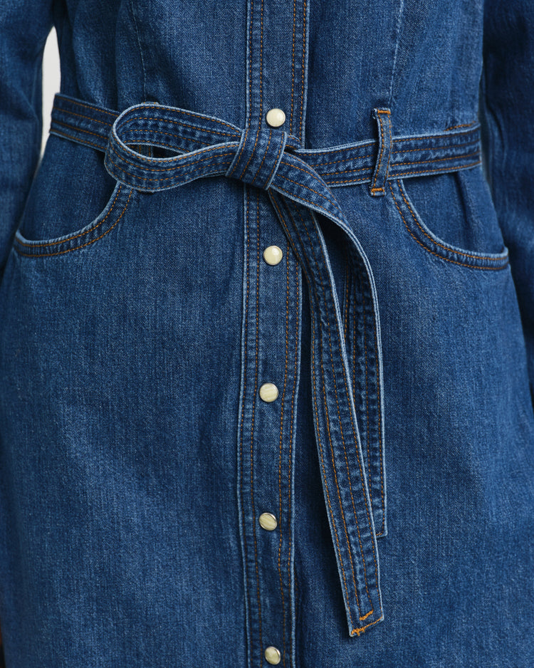 Bawełniana sukienka damska z długim rękawem i klasycznym kołnierzem regular fit