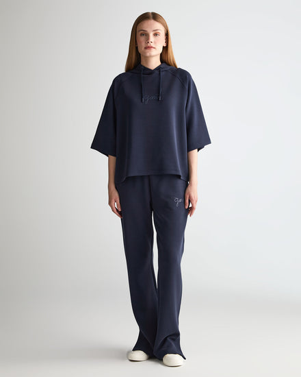 Bluza damska z kapturem z nadrukiem oversize fit granatowa