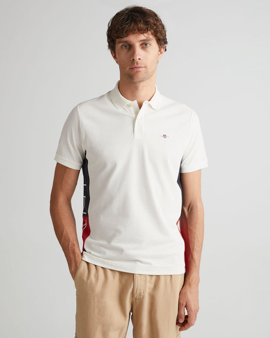 Polo męskie z nadrukiem z krótkim rękawem regular fit kremowe