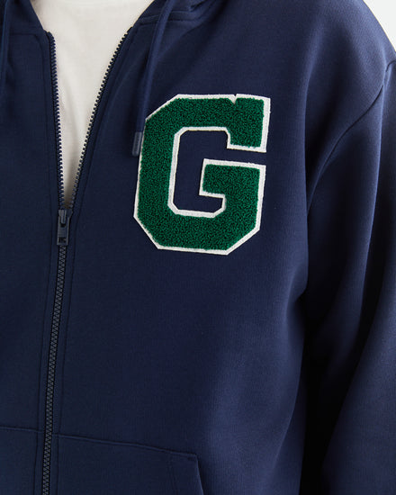 Bawełniana bluza męska z nadrukiem z zamkiem relaxed fit granatowa