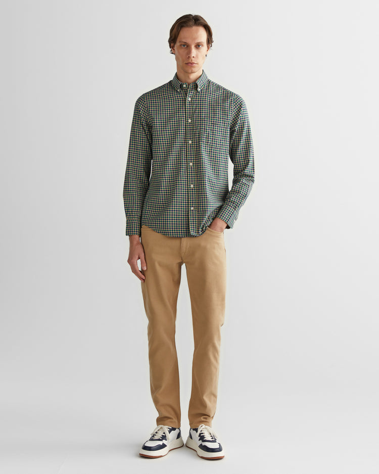 Bawełniana koszula męska w kratkę z długim rękawem regular fit zielona