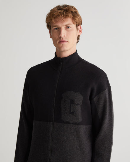 Sweter rozpinany męski z nadrukiem z zamkiem regular fit czarny