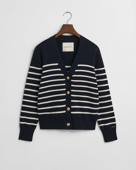 Sweter damski w paski z dekoltem V z długim rękawem regular fit