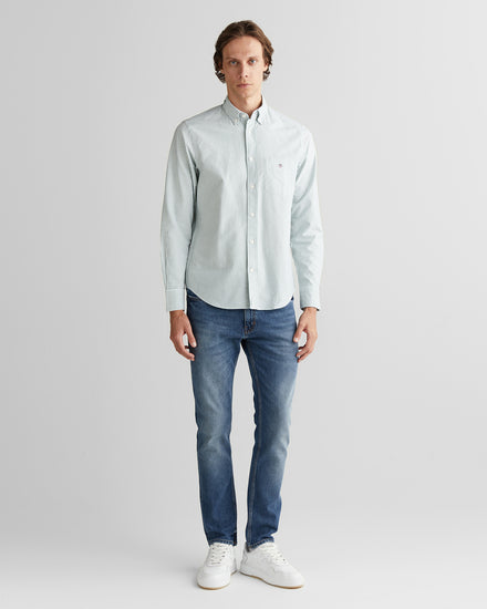 Koszula męska w paski z długim rękawem regular fit zielona