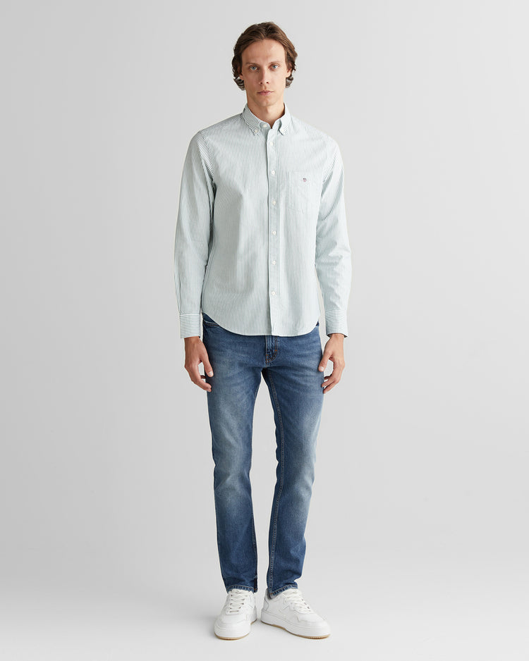 Koszula męska w paski z długim rękawem regular fit zielona