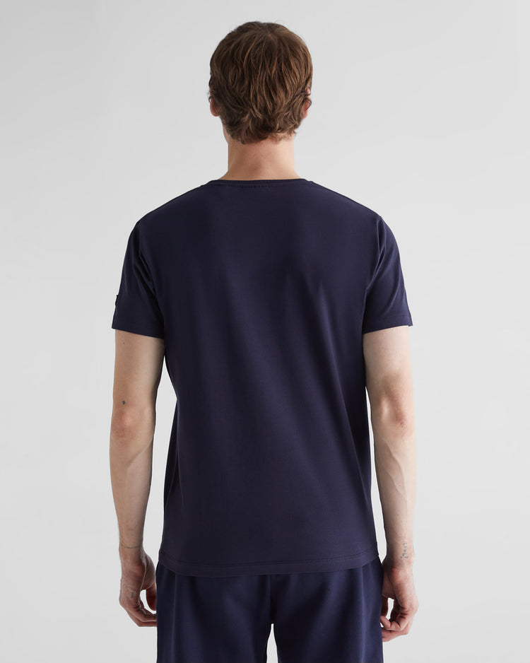 Bawełniana koszulka męska z nadrukiem regular fit granatowa