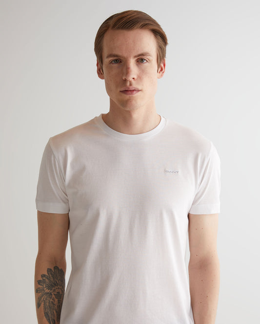 T-shirt męski z nadrukiem okrągły kołnierzyk slim fit biały