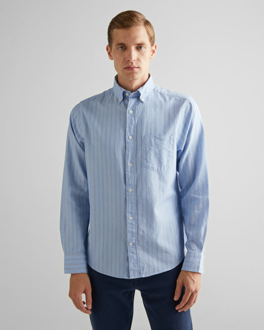 Bawełniana koszula męska w paski z długim rękawem regular fit