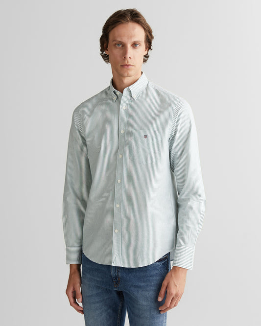 Koszula męska w paski z długim rękawem regular fit zielona