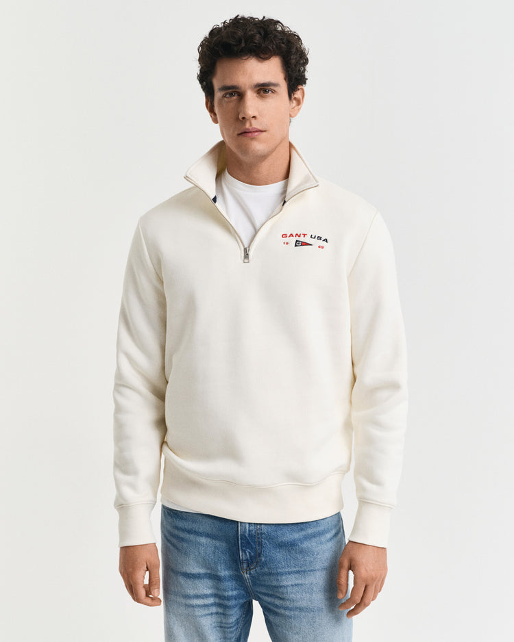 Bluza męska z zamkiem do połowy regular fit kremowa