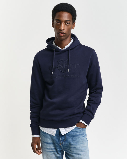 Bluza męska z kapturem z nadrukiem regular fit granatowa