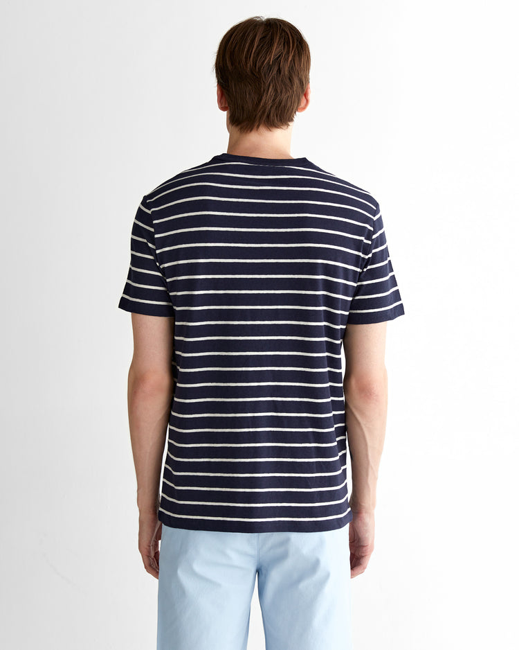 T-shirt męski w paski z okrągłym kołnierzykiem regular fit