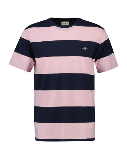 T-shirt męski w paski z okrągłym kołnierzykiem regular fit różowy