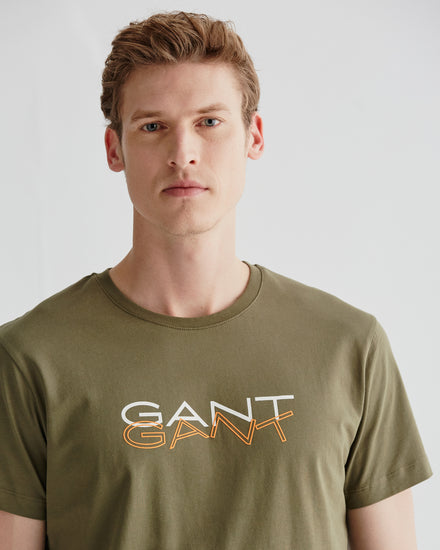 Bawełniany t-shirt męski z nadrukiem regular fit zielony