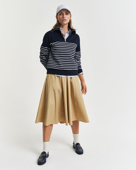 Damska niebieska Half zip bluza breton z prążkowanym ściągaczem