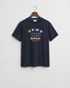 T-shirt męski z nadrukiem okrągły kołnierzyk regular fit granatowy