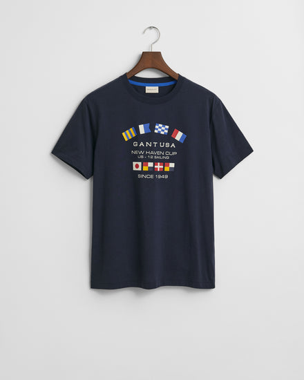 T-shirt męski z nadrukiem okrągły kołnierzyk regular fit granatowy