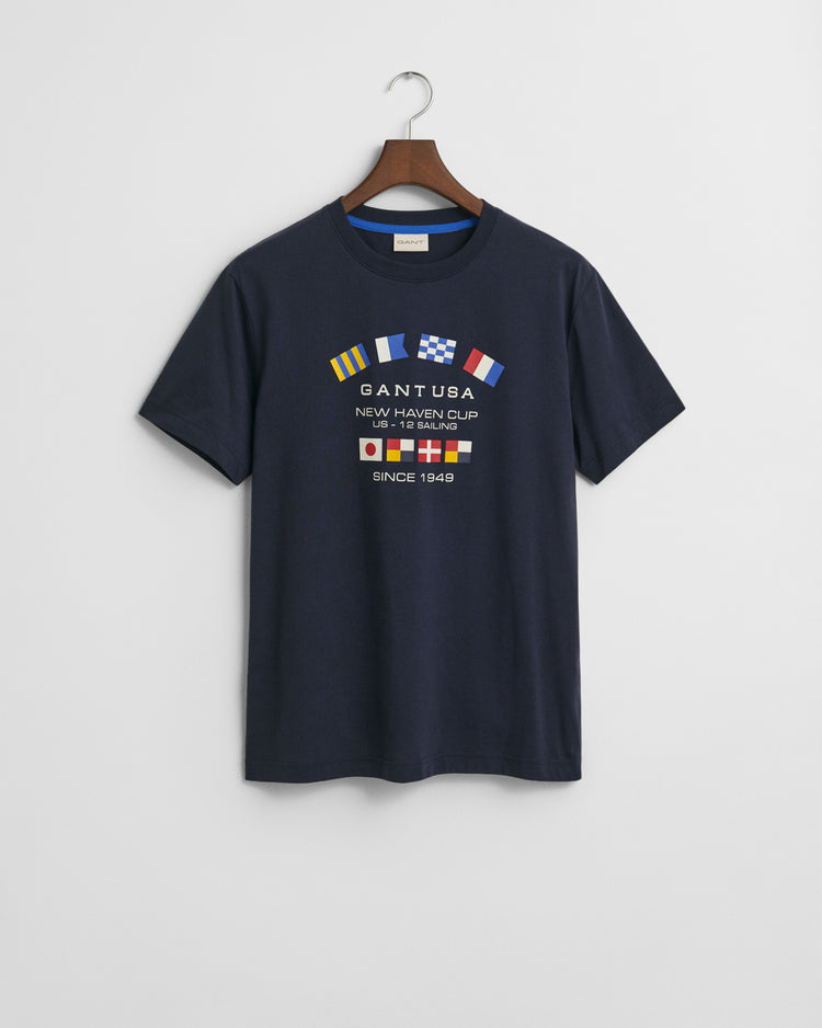 T-shirt męski z nadrukiem okrągły kołnierzyk regular fit granatowy